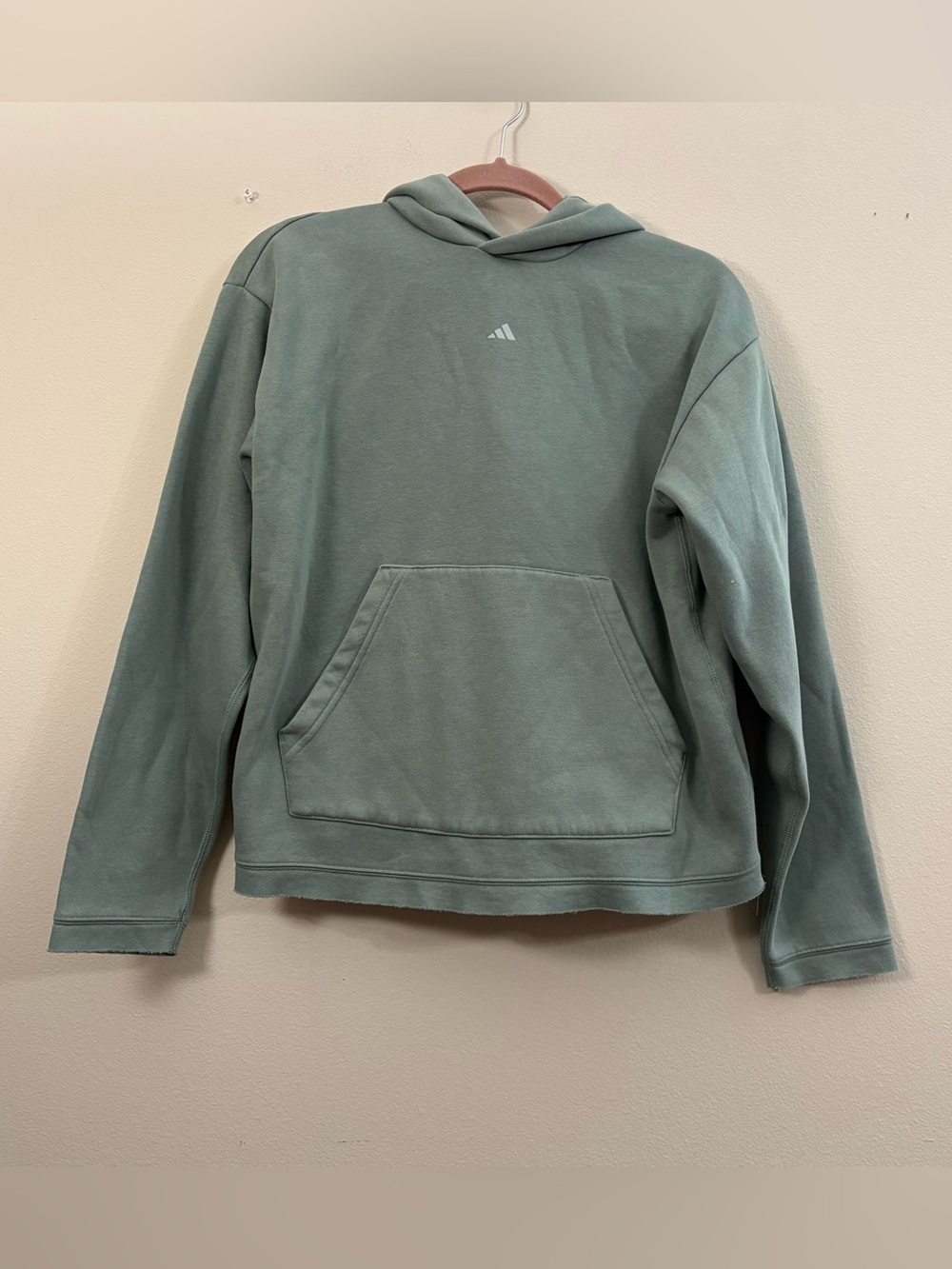 adidas Originals Women's S Select Hoodie Silver Green raw edges